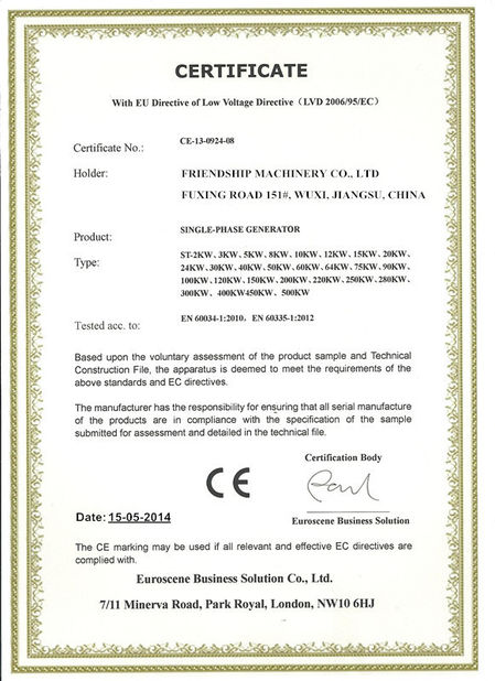 China Friendship Machinery Co., Ltd certificaten